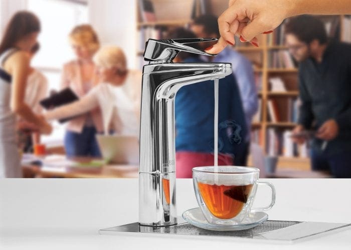 Billi chrome XL dispensing boiling water in tea cup